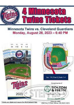 (4) Tickets - MN Twins vs Cleveland Guardians